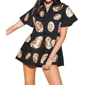 QUEEN OF SPARKLES Black and Gold Football Romper